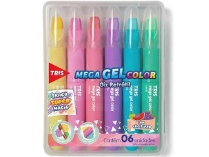 Giz de Cera 06 Cores Retrátil Mega Gel - Tris